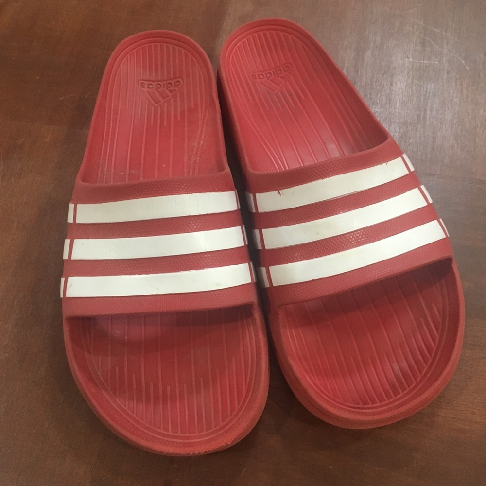 ADIDAS Red and White Duramo Slide Sandals (Mens US 12)